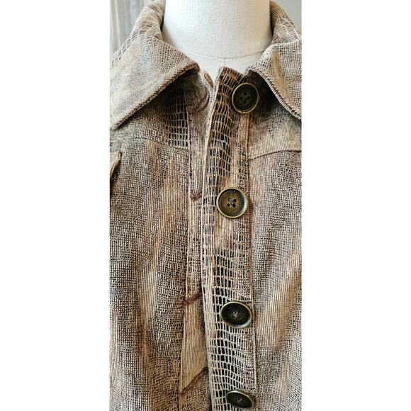 Chicos Sz 2‎ Snake Print Faux-Suede Button Front Jacket Women Size L Lightweight - Picture 2 of 7